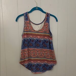 Paisley Print Sleeveless Top - Blue and Orange